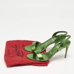 Christian Louboutin Metallic Green Leather O Marylin Slingback Sandals Size 38