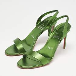 Christian Louboutin Metallic Green Leather O Marylin Slingback Sandals Size 38