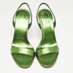 Christian Louboutin Metallic Green Leather O Marylin Slingback Sandals Size 38