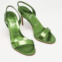Christian Louboutin Metallic Green Leather O Marylin Slingback Sandals Size 38