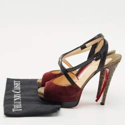 Christian Louboutin Multicolor Leather and Python Cross Minetta Platform Sandals Size 37.5