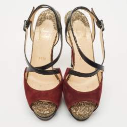 Christian Louboutin Multicolor Leather and Python Cross Minetta Platform Sandals Size 37.5