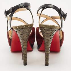 Christian Louboutin Multicolor Leather and Python Cross Minetta Platform Sandals Size 37.5