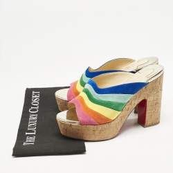 Christian Louboutin Multicolor Suede Rainbow Platform Sandals Size 41                  
