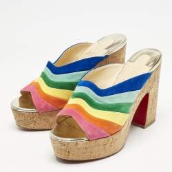 Christian Louboutin Multicolor Suede Rainbow Platform Sandals Size 41                  