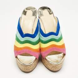 Christian Louboutin Multicolor Suede Rainbow Platform Sandals Size 41                  