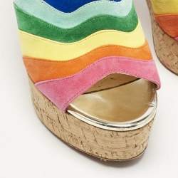 Christian Louboutin Multicolor Suede Rainbow Platform Sandals Size 41                  