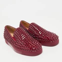 Christian Louboutin Dark Red Patent Leather Roller Boat Slip On Sneakers Size 40
