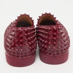 Christian Louboutin Dark Red Patent Leather Roller Boat Slip On Sneakers Size 40