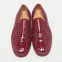 Christian Louboutin Dark Red Patent Leather Roller Boat Slip On Sneakers Size 40