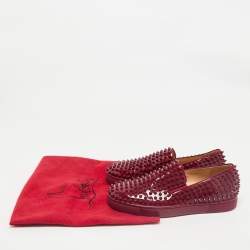 Christian Louboutin Dark Red Patent Leather Roller Boat Slip On Sneakers Size 40