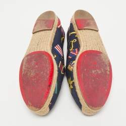 Christian Louboutin Navy Blue Medal Printed Canvas Galia Espadrille Flats Size 36