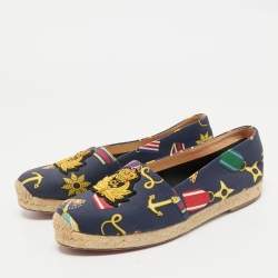Christian Louboutin Navy Blue Medal Printed Canvas Galia Espadrille Flats Size 36