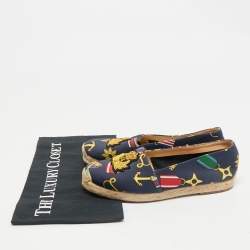 Christian Louboutin Navy Blue Medal Printed Canvas Galia Espadrille Flats Size 36