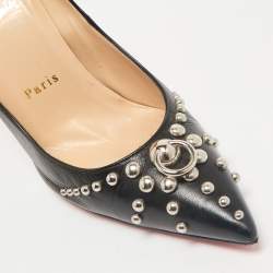 Christian Louboutin Black Leather Door Knock Studded Pumps Size 38