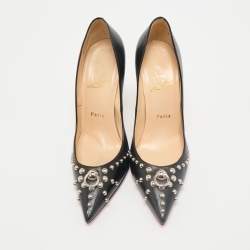 Christian Louboutin Black Leather Door Knock Studded Pumps Size 38