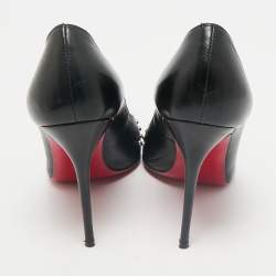 Christian Louboutin Black Leather Door Knock Studded Pumps Size 38