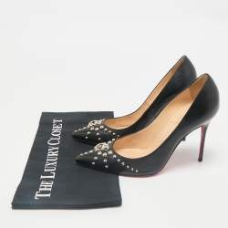 Christian Louboutin Black Leather Door Knock Studded Pumps Size 38