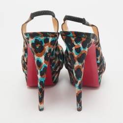 Christian Louboutin Multicolor Canvas Jenny Peep Toe Pumps Size 39.5