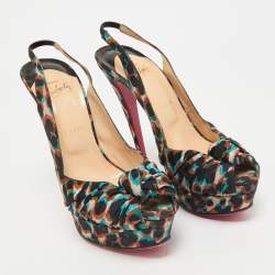 Christian Louboutin Multicolor Canvas Jenny Peep Toe Pumps Size 39.5