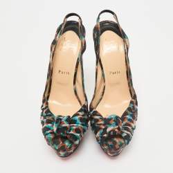 Christian Louboutin Multicolor Canvas Jenny Peep Toe Pumps Size 39.5