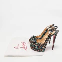 Christian Louboutin Multicolor Canvas Jenny Peep Toe Pumps Size 39.5