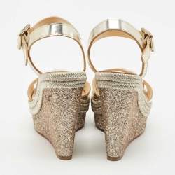Christian Louboutin Gold Leather Almeria Espadrille Wedge Sandals Size 37