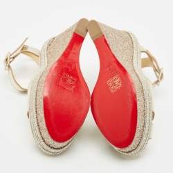 Christian Louboutin Gold Leather Almeria Espadrille Wedge Sandals Size 37