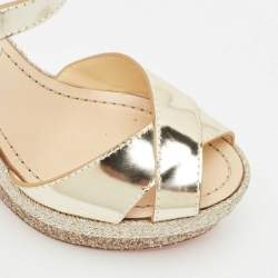Christian Louboutin Gold Leather Almeria Espadrille Wedge Sandals Size 37