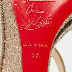 Christian Louboutin Gold Leather Almeria Espadrille Wedge Sandals Size 37