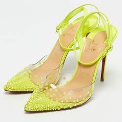 Pre Owned حذاء كعب عالي كريستيان لوبوتان "سبايكاكوين" بي في سي أخضر مقاس 37