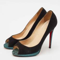 Christian Louboutin Black Suede Yolanda Peep Toe Pumps Size 40