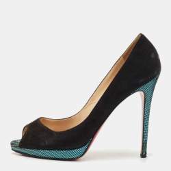 Christian Louboutin Black Suede Yolanda Peep Toe Pumps Size 40