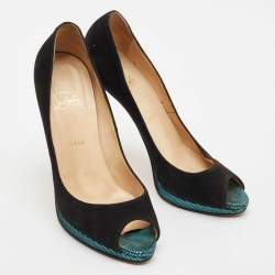 Christian Louboutin Black Suede Yolanda Peep Toe Pumps Size 40