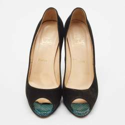 Christian Louboutin Black Suede Yolanda Peep Toe Pumps Size 40