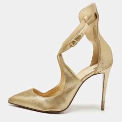 Christian Louboutin Gold Leather Marlenalta Thong Sandals Size 38