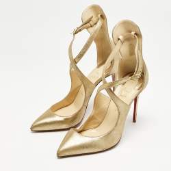 Christian Louboutin Gold Leather Marlenalta Thong Sandals Size 38