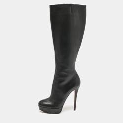 Christian Louboutin Black Leather Bianca Botta Knee High Boots Size 37.5