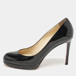 Pre Owned Christian Louboutin Black Patent Leather Simple Round Toe Pumps Size 38