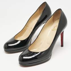 Pre Owned Christian Louboutin Black Patent Leather Simple Round Toe Pumps Size 38