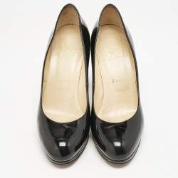 Pre Owned Christian Louboutin Black Patent Leather Simple Round Toe Pumps Size 38