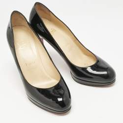 Pre Owned Christian Louboutin Black Patent Leather Simple Round Toe Pumps Size 38