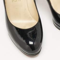 Pre Owned Christian Louboutin Black Patent Leather Simple Round Toe Pumps Size 38