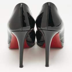 Pre Owned Christian Louboutin Black Patent Leather Simple Round Toe Pumps Size 38
