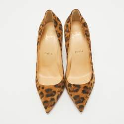 Christian Louboutin Brown Suede Leopard Print So Kate Pumps Size 37.5