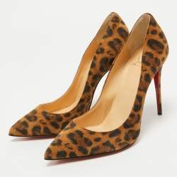 Christian Louboutin Brown Suede Leopard Print So Kate Pumps Size 37.5
