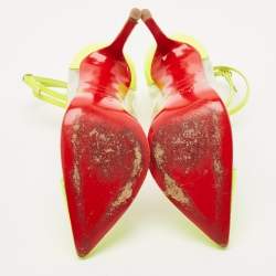 Pre Owned Christian Louboutin Neon Green Patent Leather and PVC Un Bout Rond Pumps Size 38.5