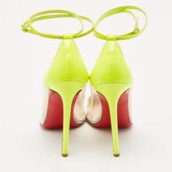 Pre Owned Christian Louboutin Neon Green Patent Leather and PVC Un Bout Rond Pumps Size 38.5