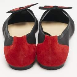 Christian Louboutin Black/Red Suede and Mesh Pansy Ballet Flats Size 40