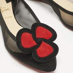 Christian Louboutin Black/Red Suede and Mesh Pansy Ballet Flats Size 40